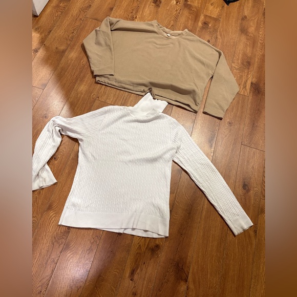 Tan Cropped Sweater and White Turtleneck Sweater - Picture 3 of 3